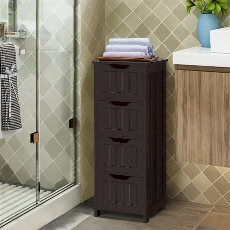 Slim Bathroom Floor Cabinet with 4 Drawers and Storage
