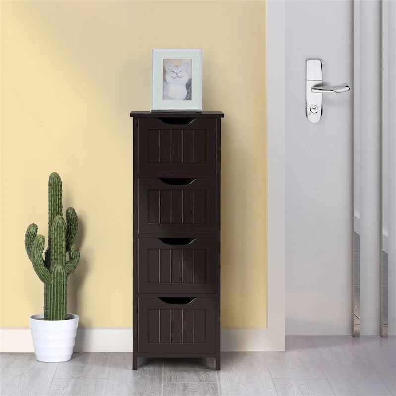 Slim Bathroom Floor Cabinet with 4 Drawers and Storage