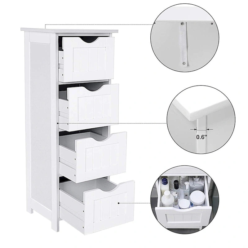 White Bathroom Storage Cabinet Freestanding with Drawers
