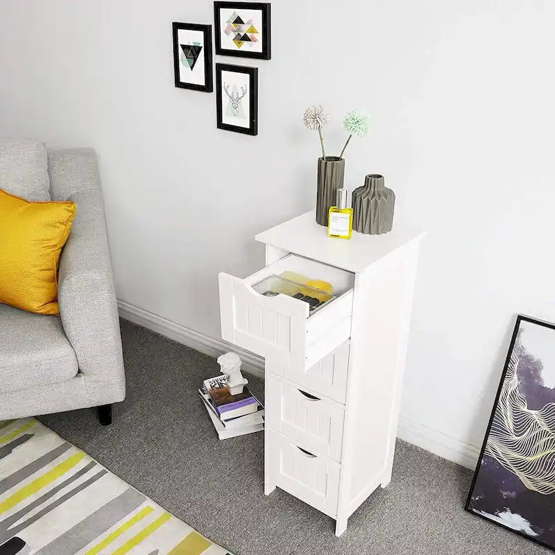 White Bathroom Storage Cabinet Freestanding with Drawers