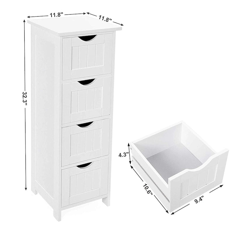 White Bathroom Storage Cabinet Freestanding with Drawers