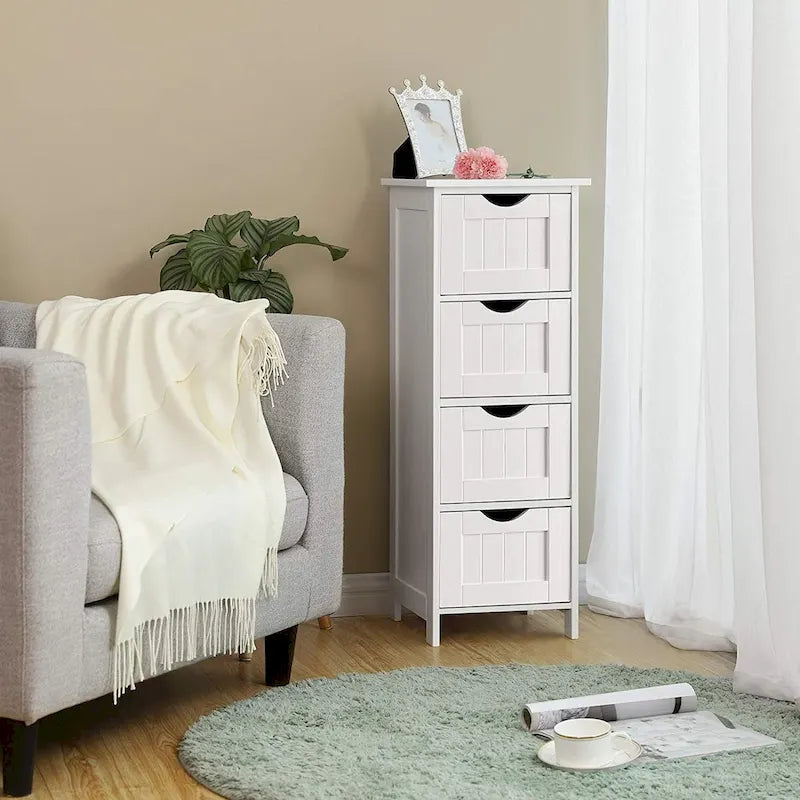 White Bathroom Storage Cabinet Freestanding with Drawers